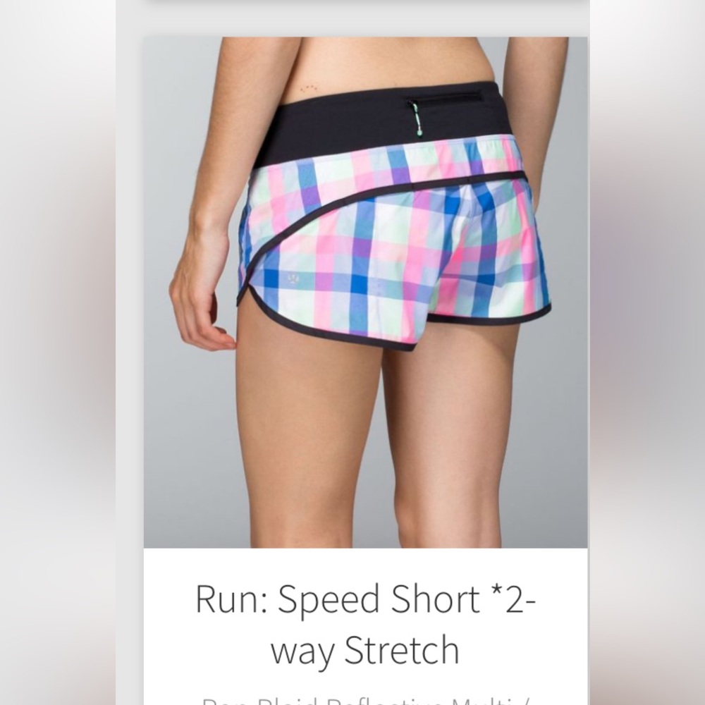 Lululemon Run Speed sz 8 Pop Plaid Multi Shorts gym workout fitness tennis